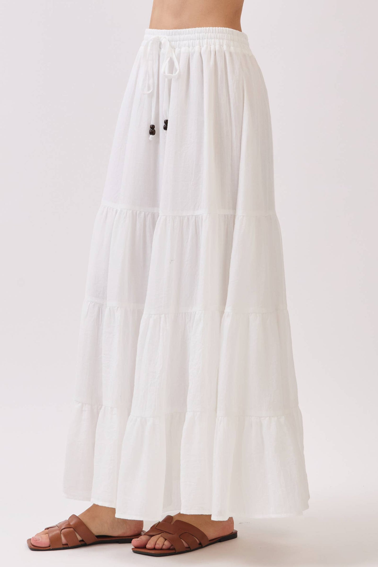 Tiered Coconut Tie Detail Maxi Skirt - VS3009