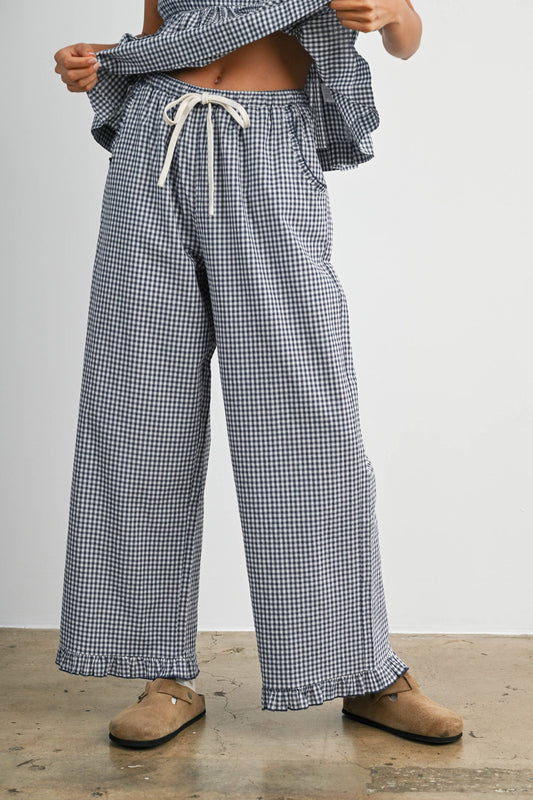 Striped Ruffle Hem Cropped Pants