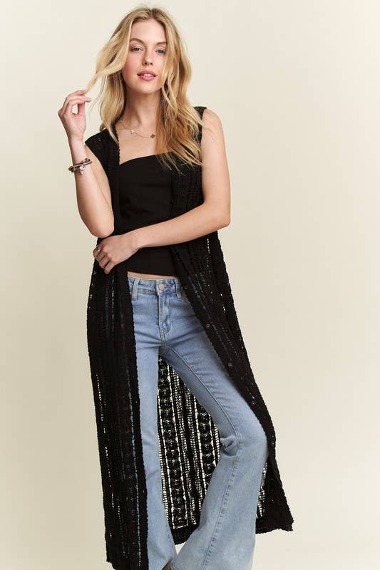 BUTTON DOWN CROCHET LONG CARDIGAN - CEJ3614