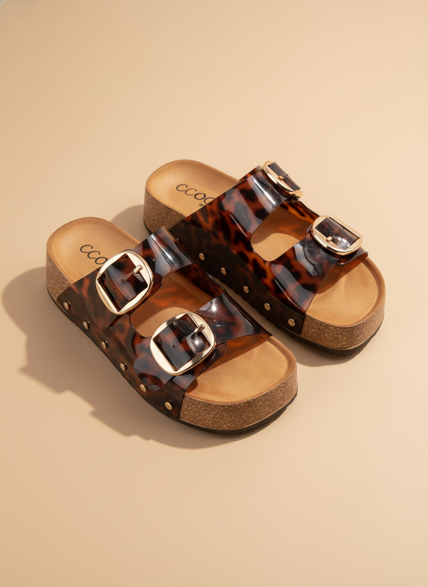 NANCY DOUBLE STRAPS WITH BOLD METAL BUCKLES PLATFORM SANDAL