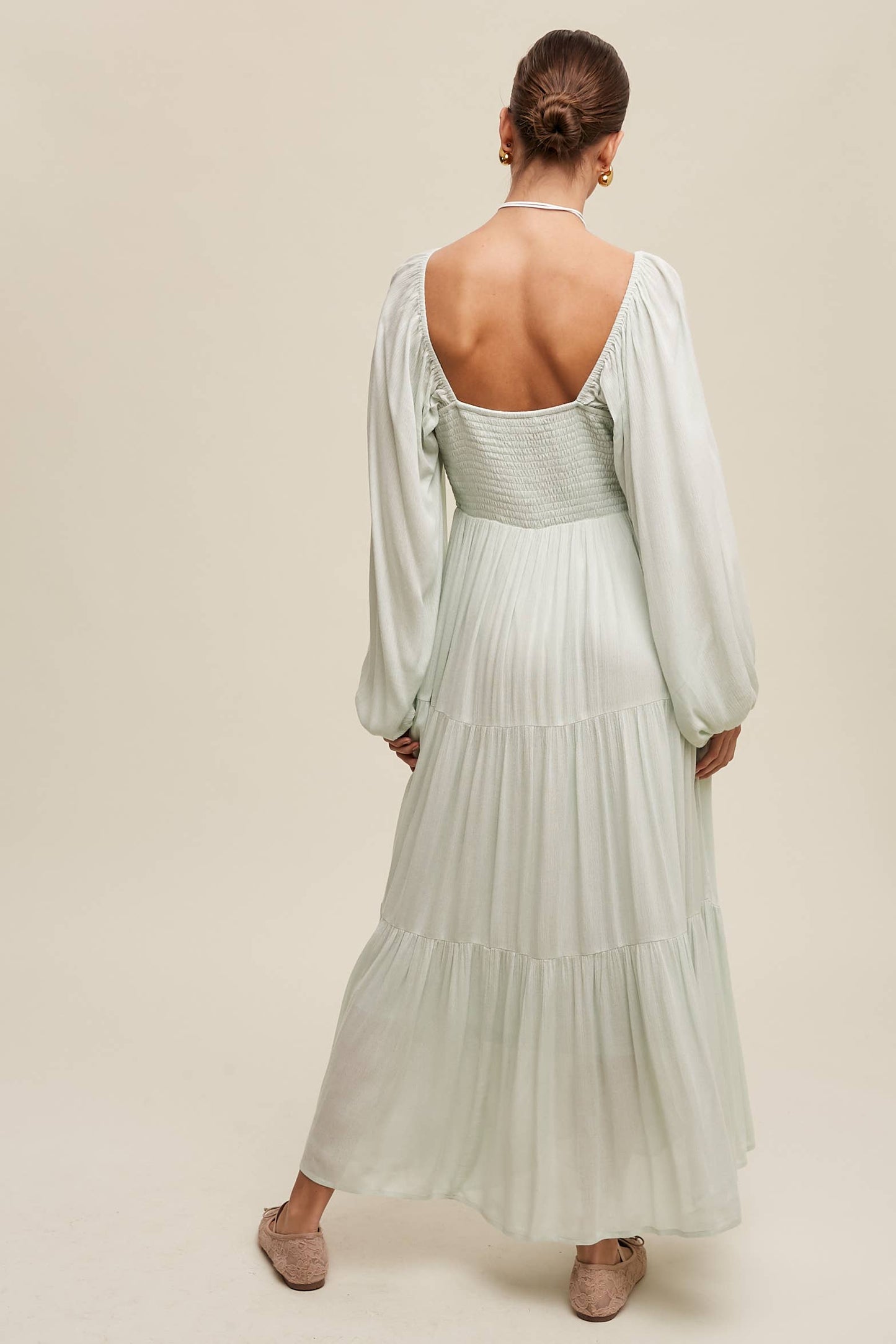 Romantic Square Neck Tiered Boho Maxi Dress