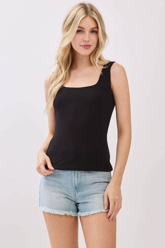 Double Layer Solid Square Neck Tank