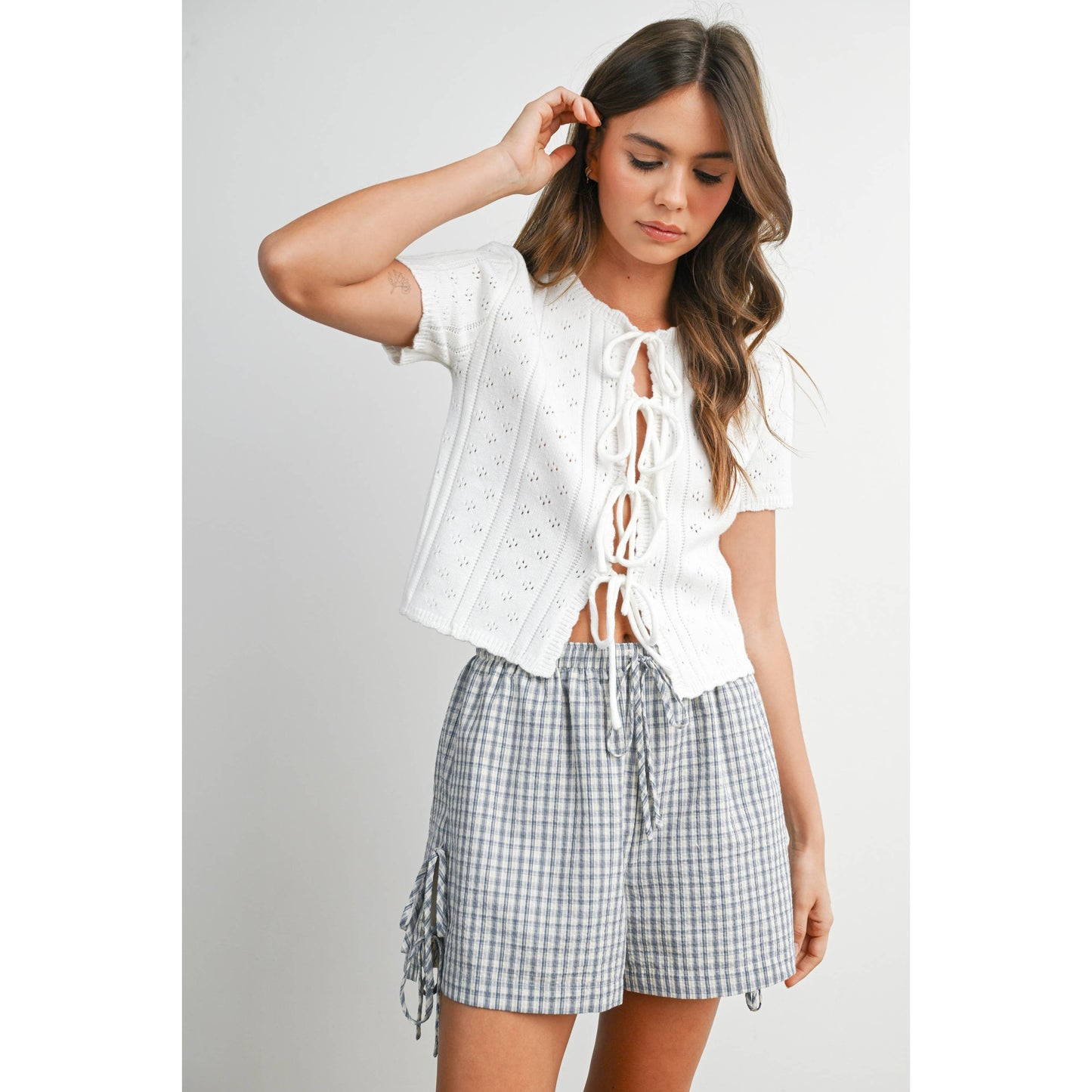 Plaid Side-Tie Elastic Waist Shorts - BMP8195