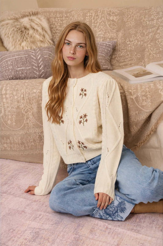 EMBROIDERED  KNIT CARDIGAN