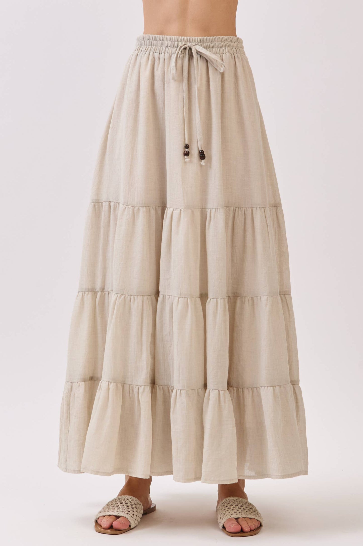 Tiered Coconut Tie Detail Maxi Skirt - VS3009