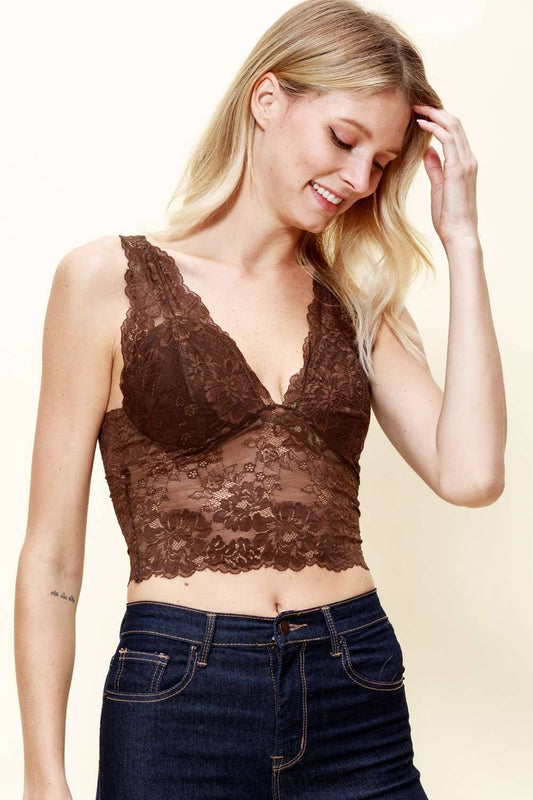 PADDED LONGLINE LACE BRALETTE