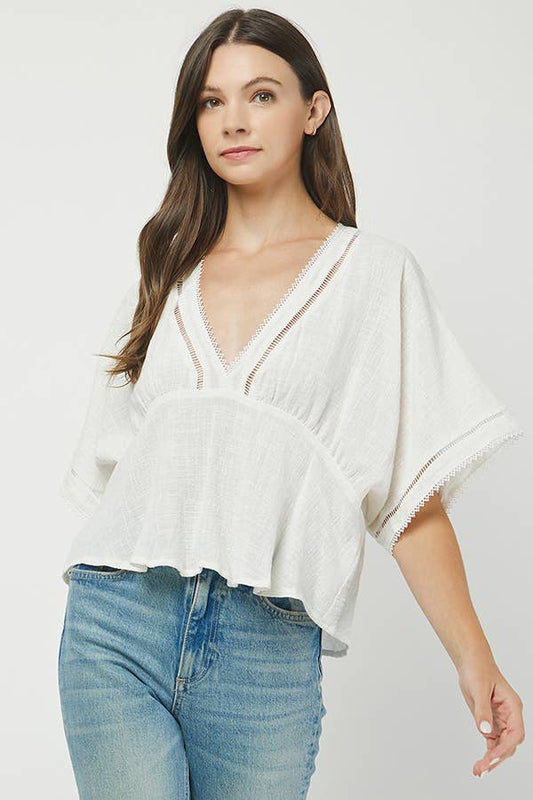Boho Chic Eyelet Trim Blouse