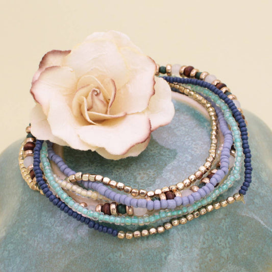Cream Blue Green Stretch Bracelets Set