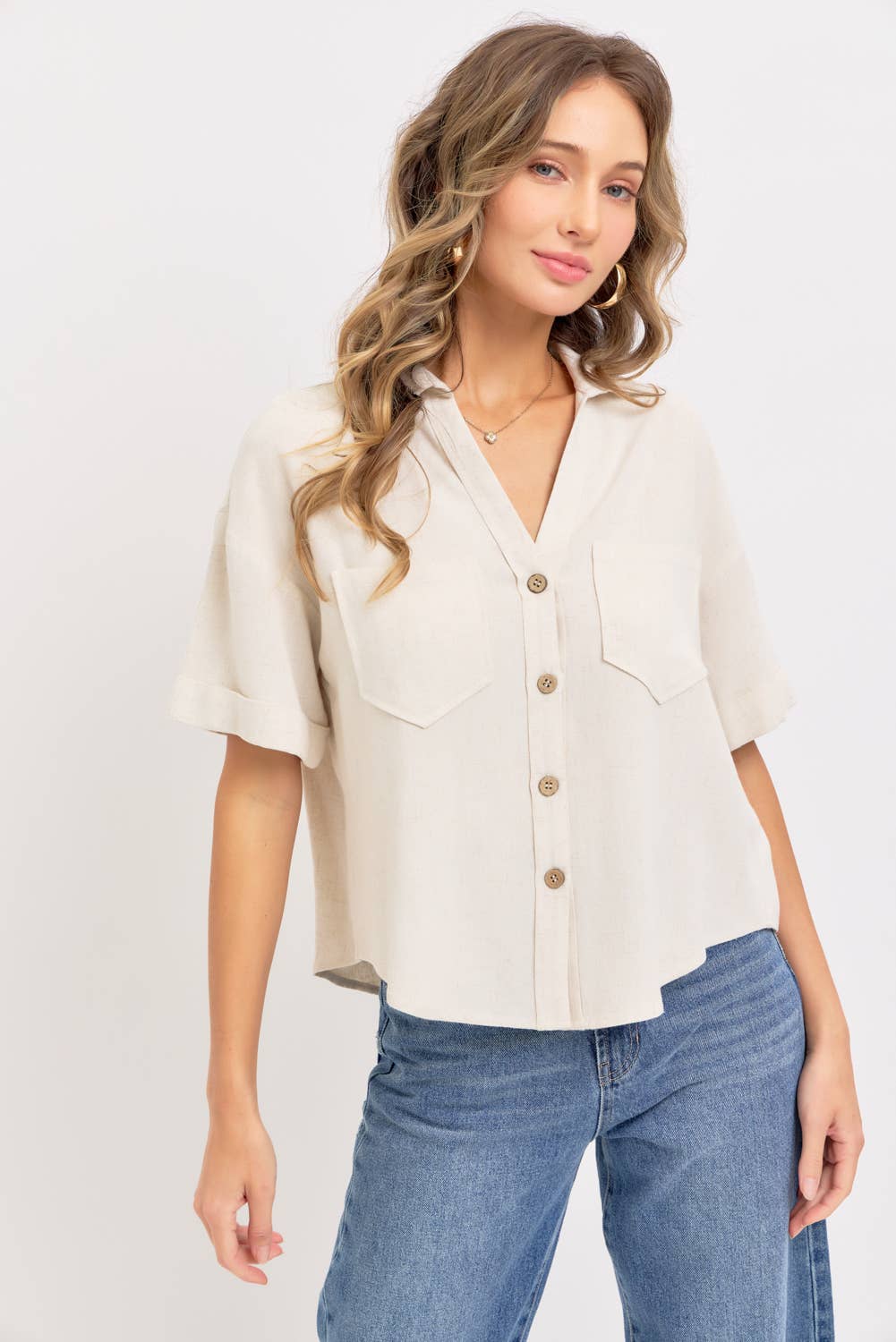 LINEN BLEND BUTTON DOWN SHIRT