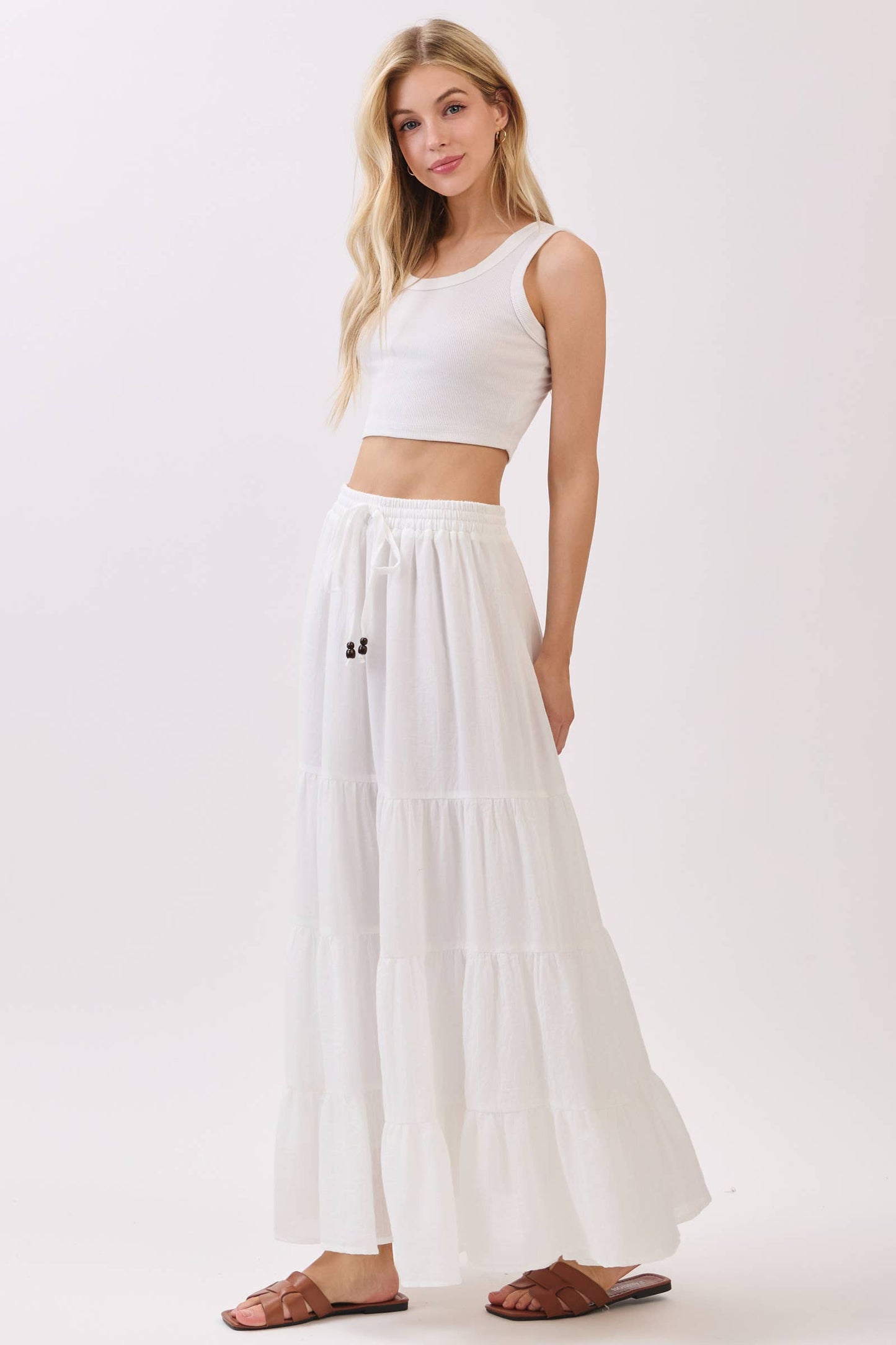 Tiered Coconut Tie Detail Maxi Skirt - VS3009