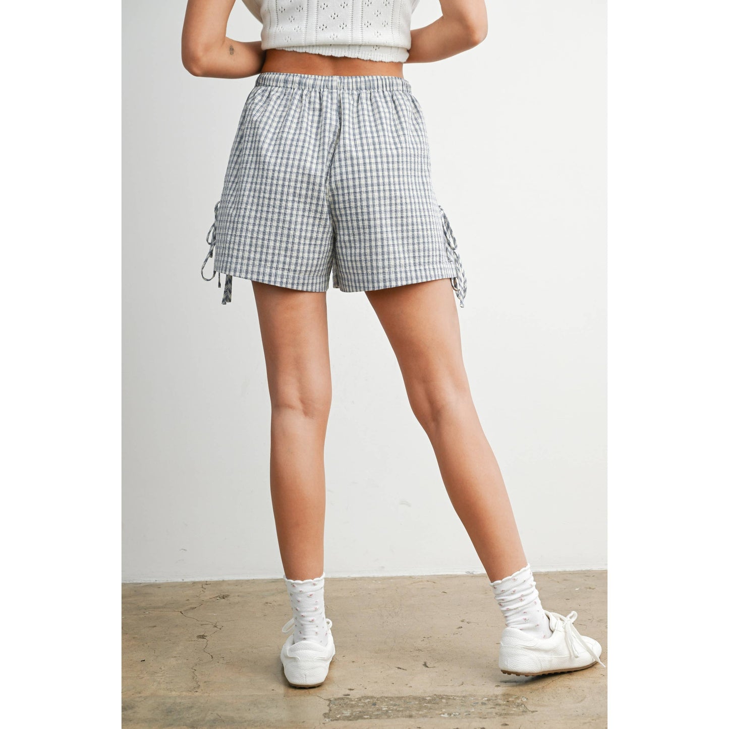 Plaid Side-Tie Elastic Waist Shorts - BMP8195