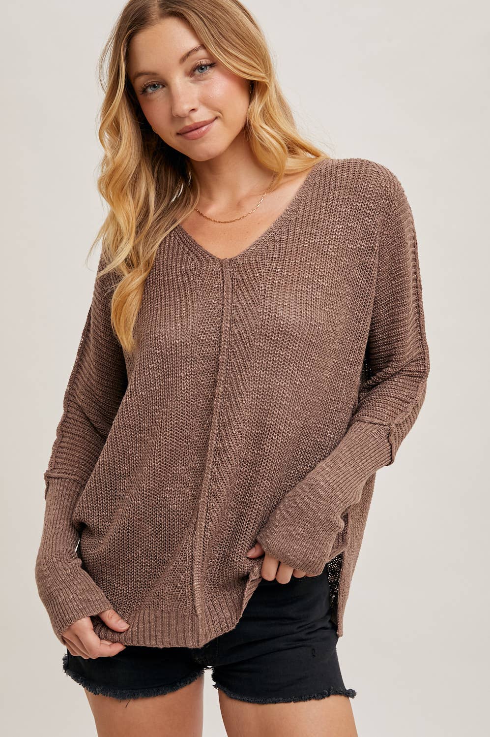 SHEER LOOSEFIT V-NECK KNIT SWEATER PULLOVER