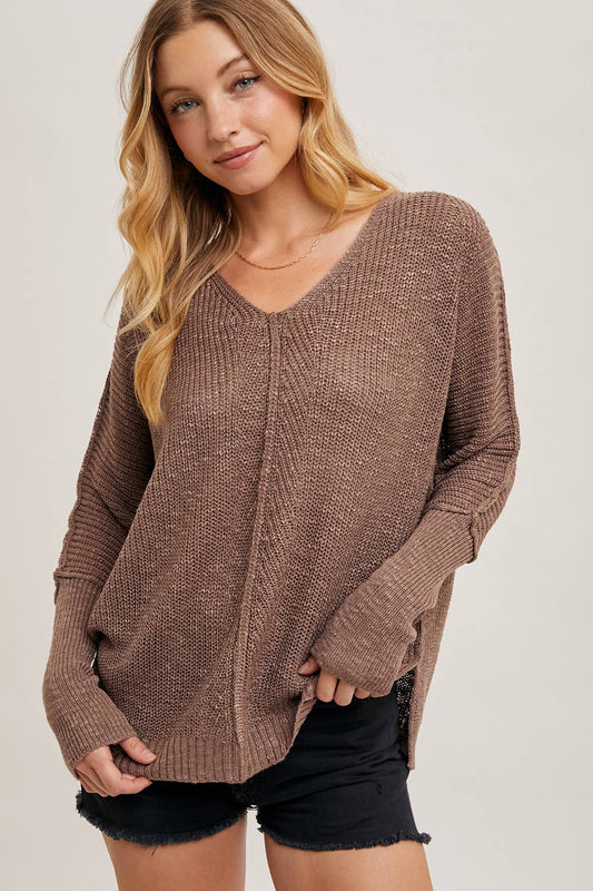 SHEER LOOSEFIT V-NECK KNIT SWEATER PULLOVER