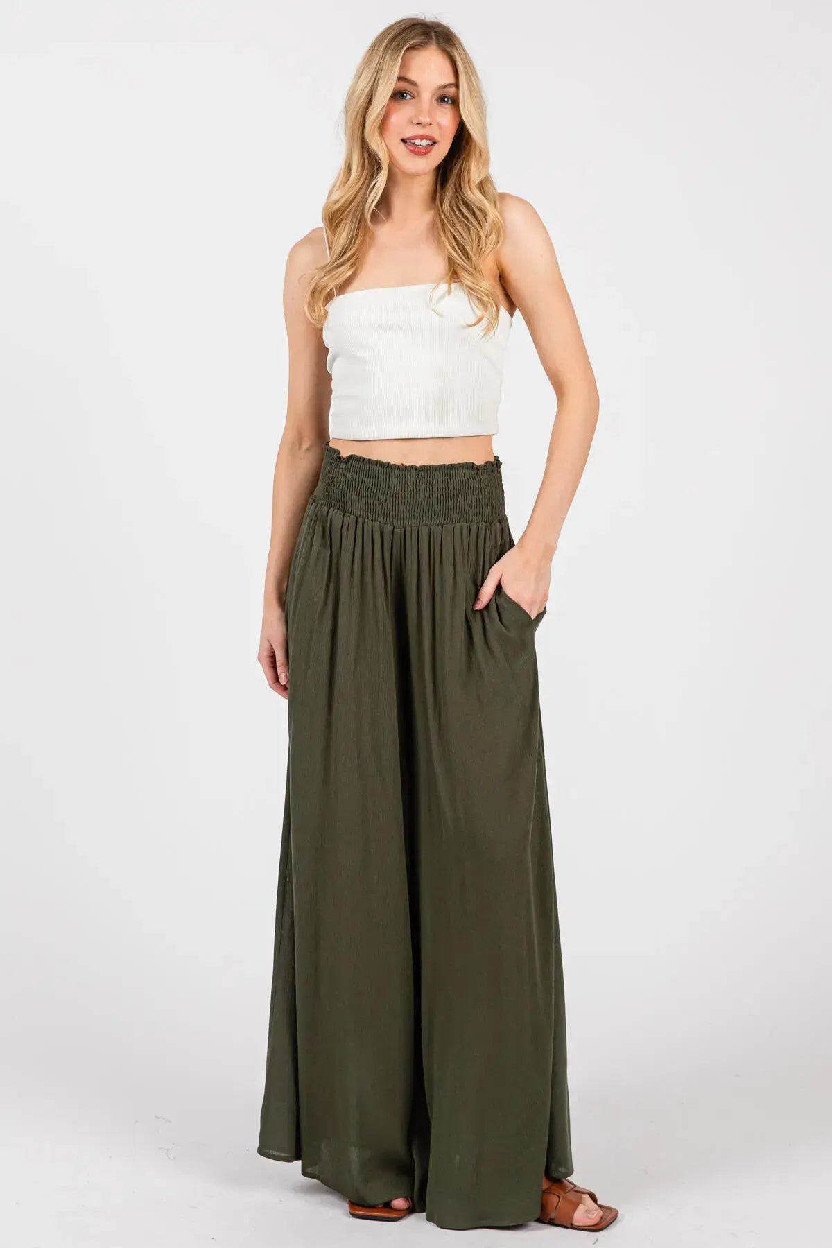 Smocked Waist Wide Leg Pants - NP16530Y