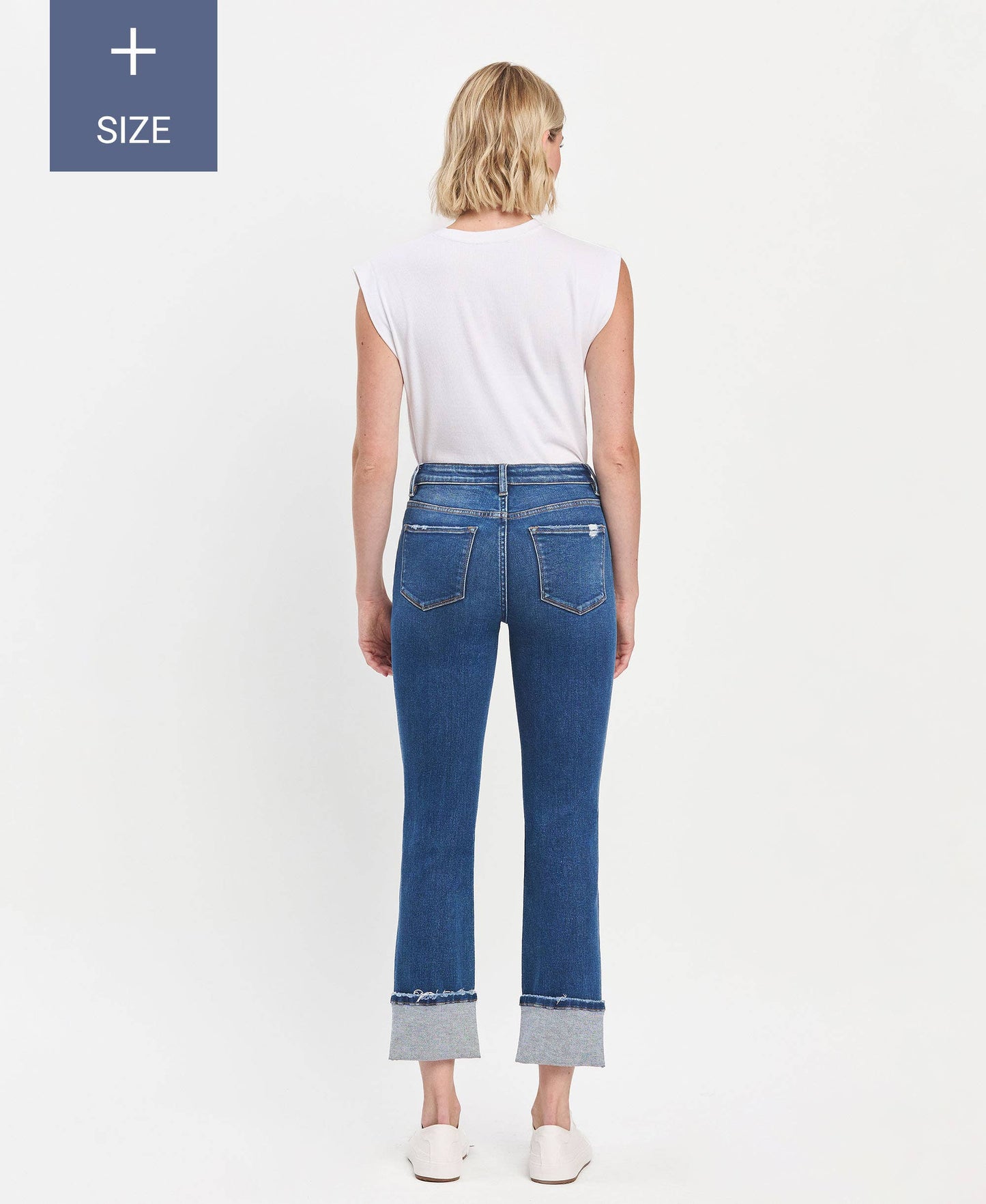 PLUS SIZE HIGH RISE CUFFED SLIM STRAIGHT JEANS