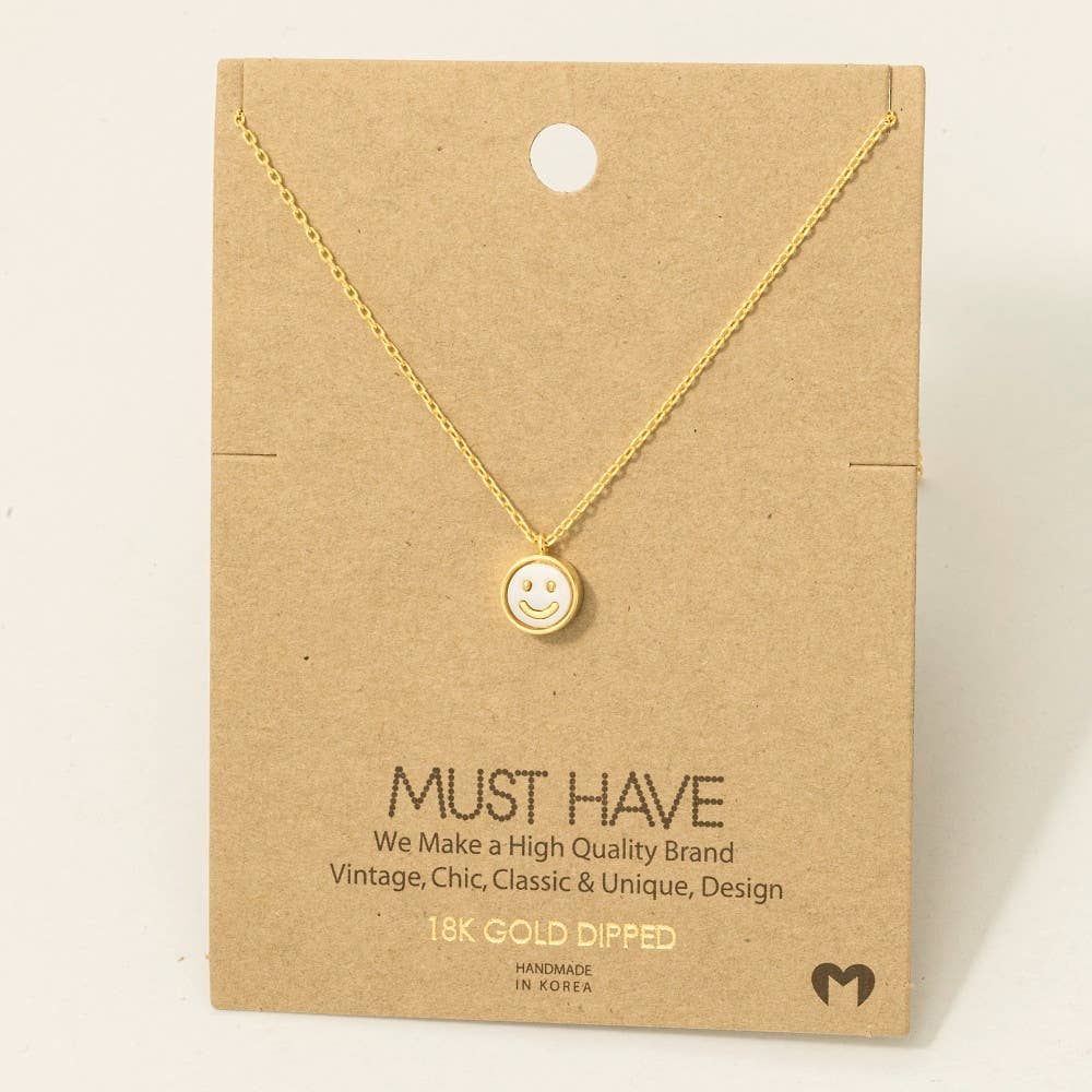 Gold Dipped Shell Smiley Face Pendant Necklace