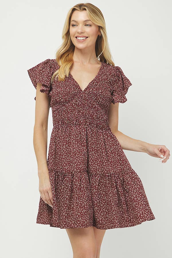 Burgundy Floral Smocked Babydoll