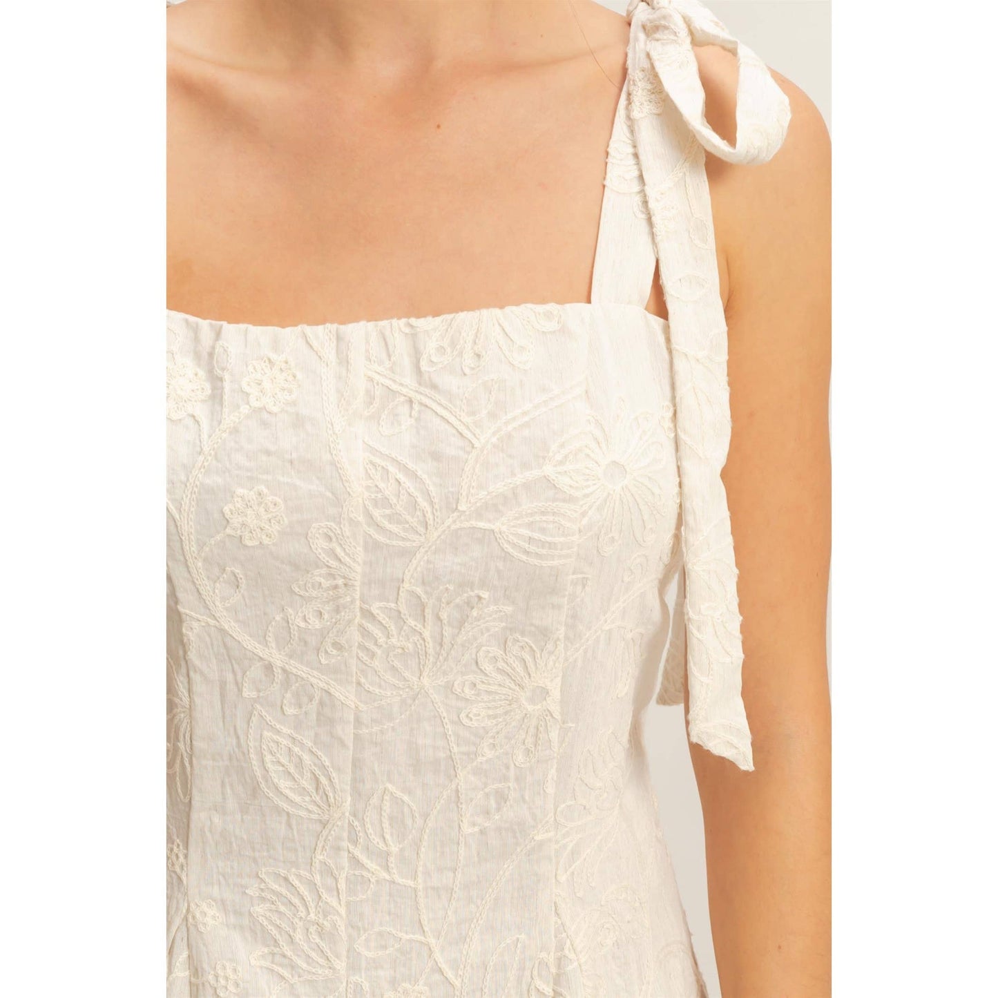 Floral Embroidery Tie-Strap Romper