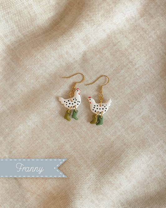 Polka Dot Chickens in Boots Earrings