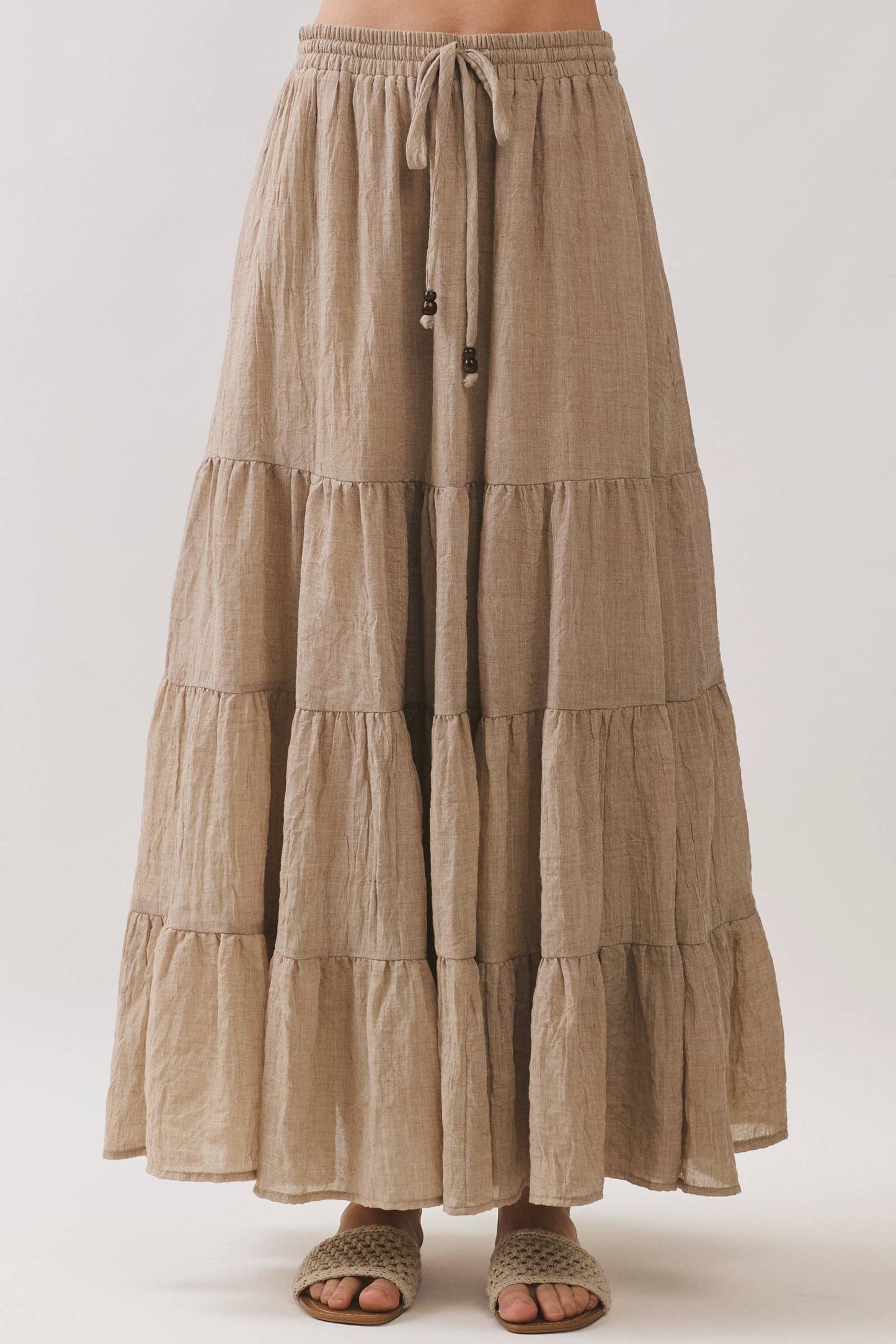 Tiered Coconut Tie Detail Maxi Skirt - VS3009
