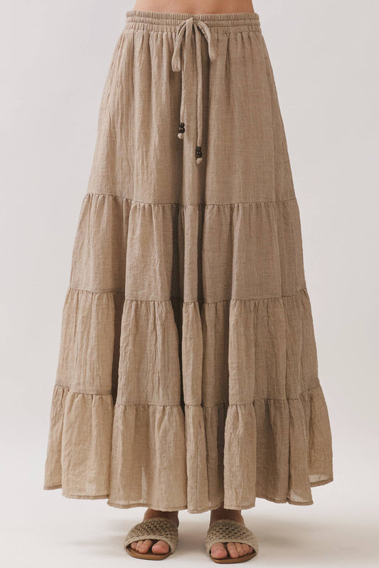 Tiered Coconut Tie Detail Maxi Skirt