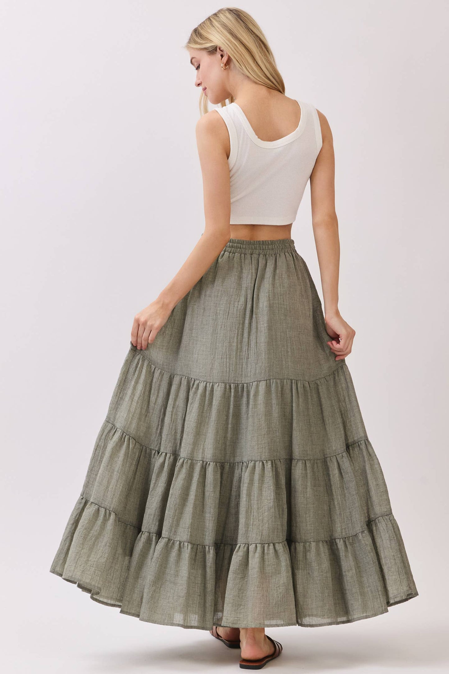 Tiered Coconut Tie Detail Maxi Skirt - VS3009