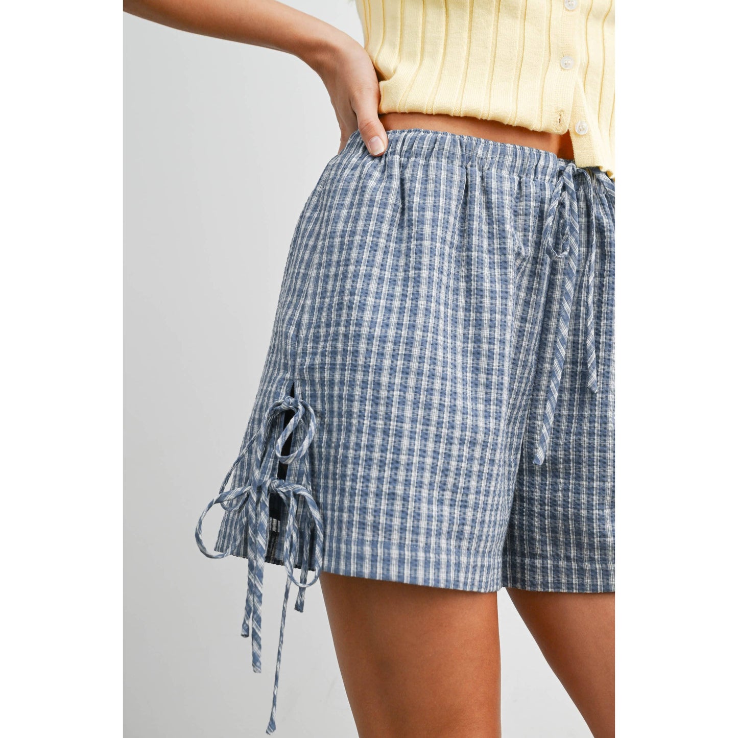 Plaid Side-Tie Elastic Waist Shorts - BMP8195
