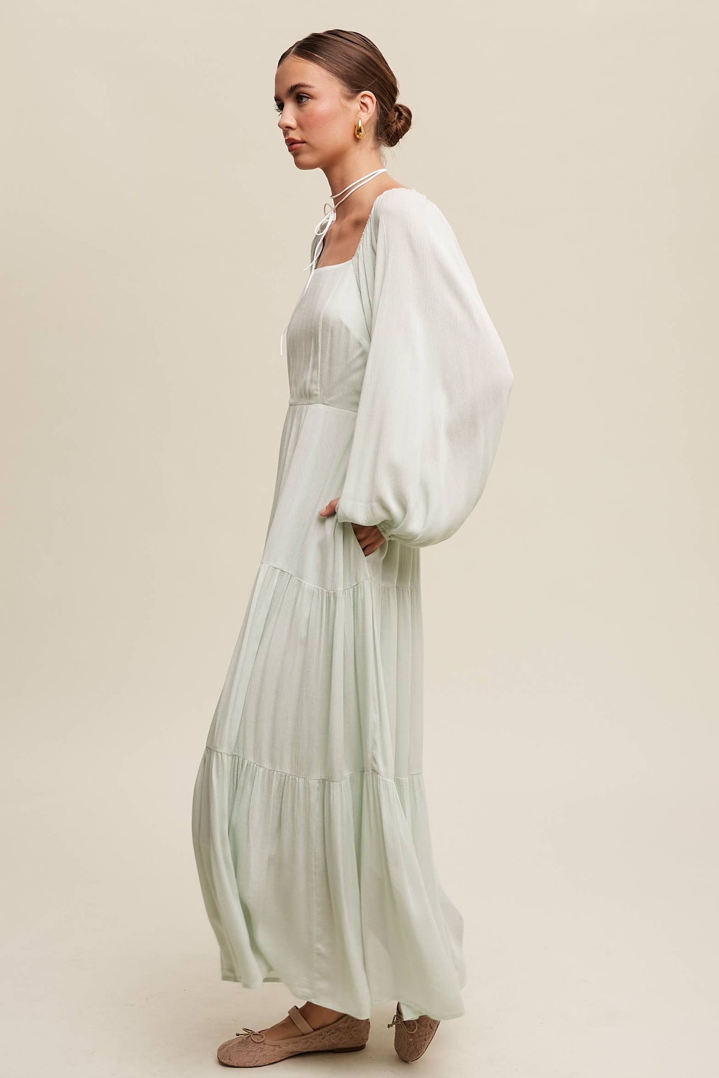 Romantic Square Neck Tiered Boho Maxi Dress