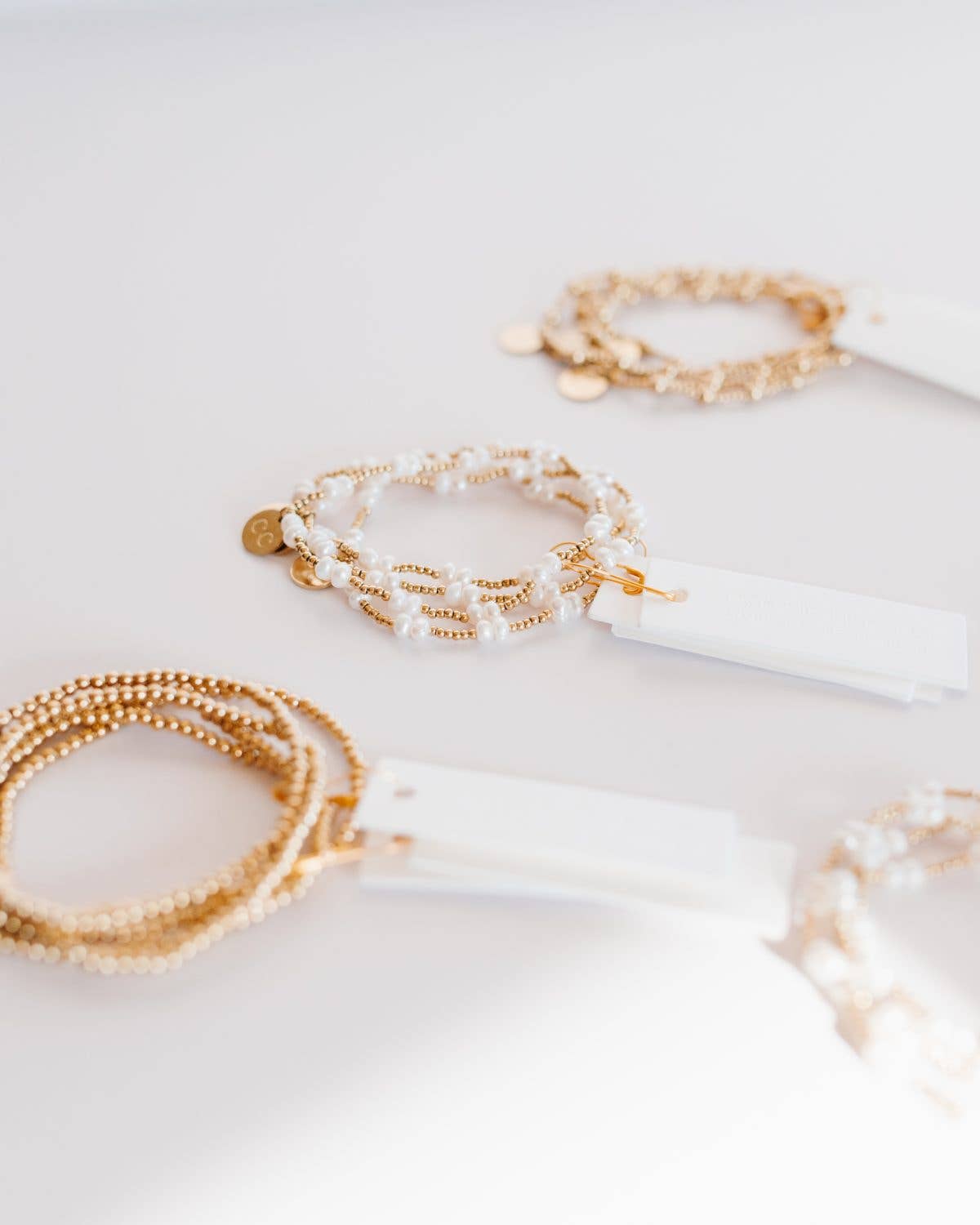 Pearl & 2mm Gold Bead Stacking Bracelet