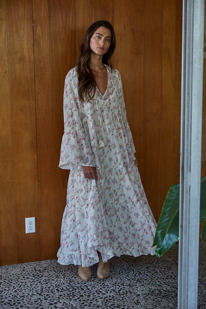 Floral Print Flare Tiered Maxi Dress