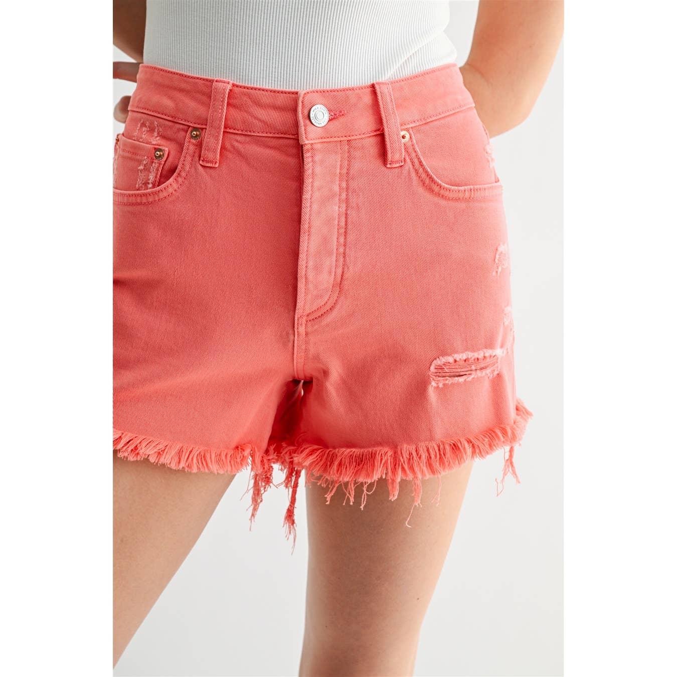 HIGH RISE RAW HEM SHORTS