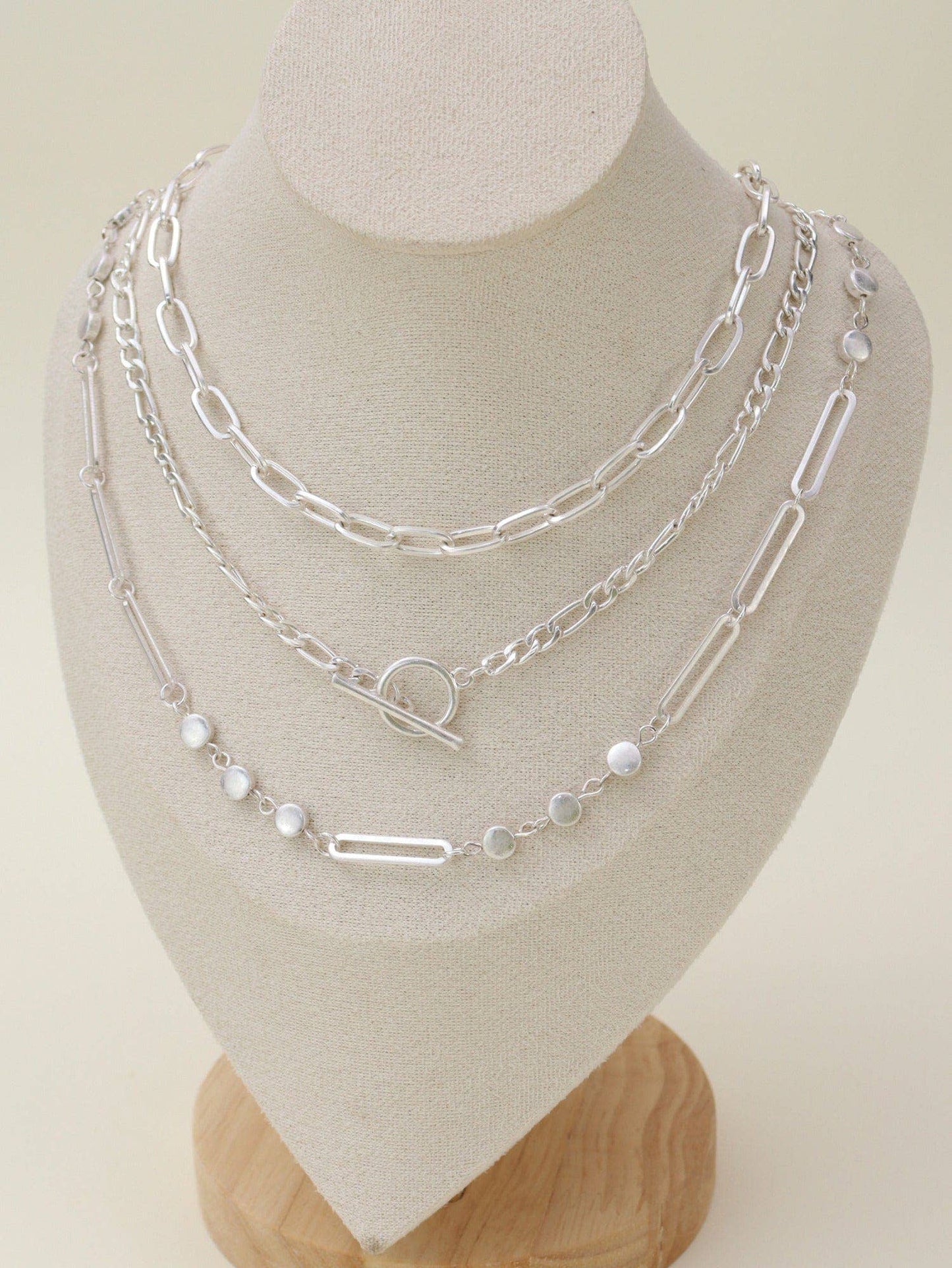 Oval Link Layered Necklace Set - Link & Chain Style