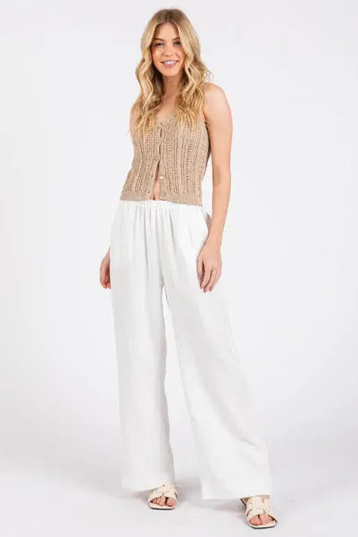 Gauze Waist Elastic Wide Leg Pants - NP70166B