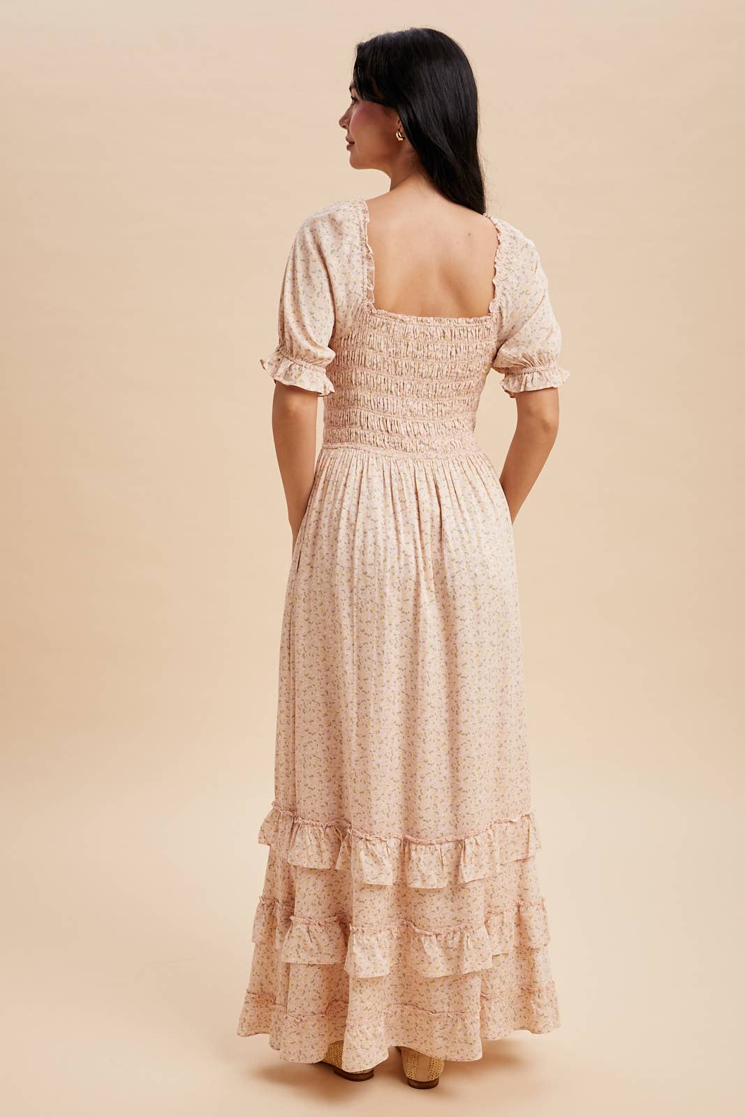 SMOCKED FLORAL MAXI DRESS