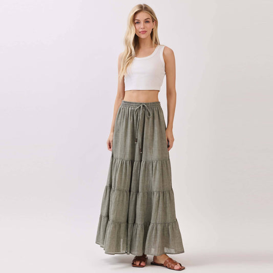 Tiered Coconut Tie Detail Maxi Skirt