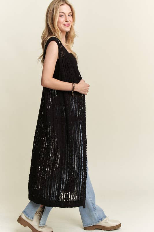 BUTTON DOWN CROCHET LONG CARDIGAN - CEJ3614