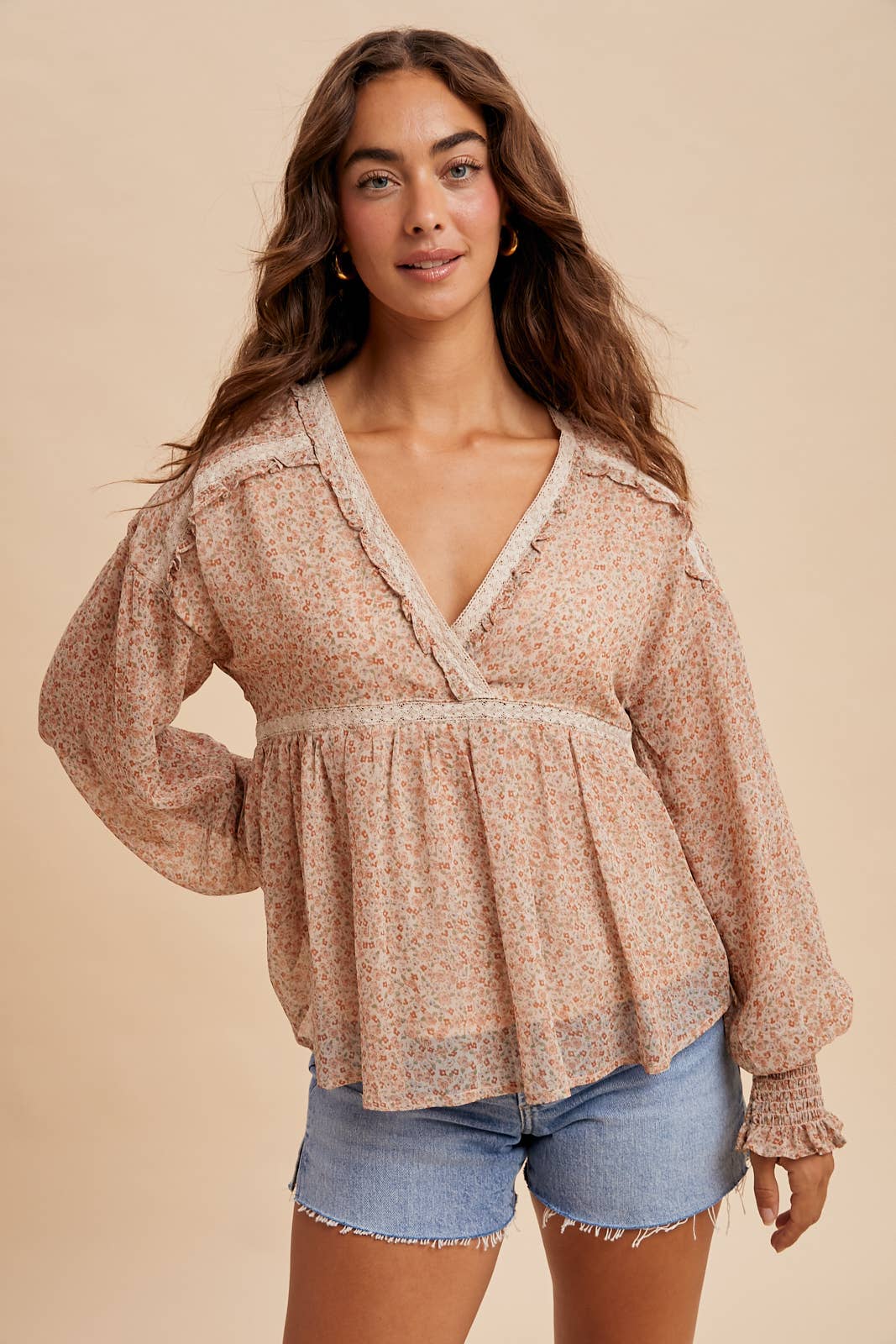 FLORAL CHIFFON V NECK BLOUSE