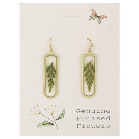 Gold Bar Green Dried Flower Earrings